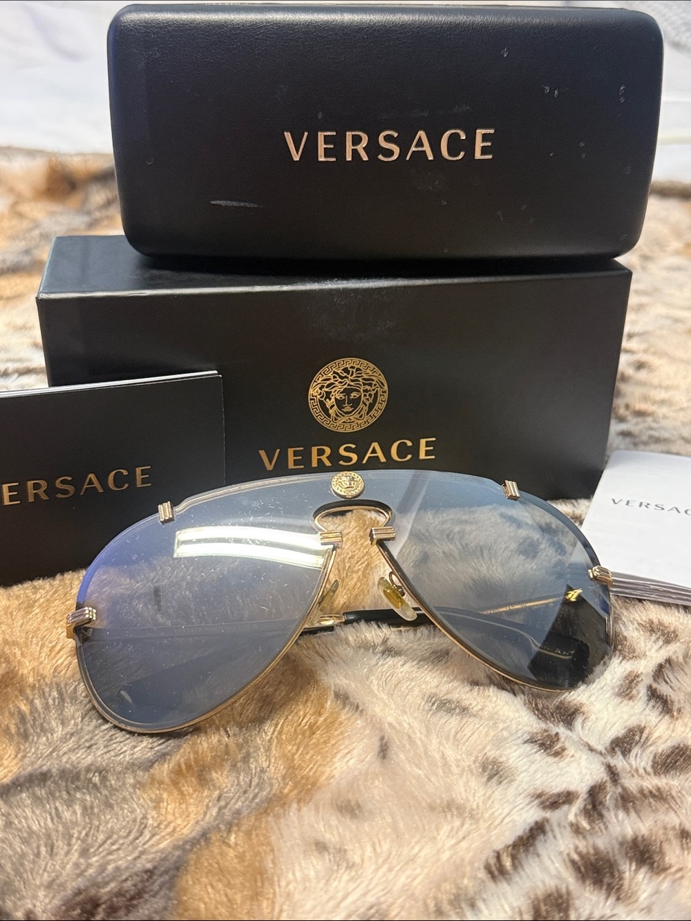 Versace Men’s Aviator Sunglasses with Gold Hardware